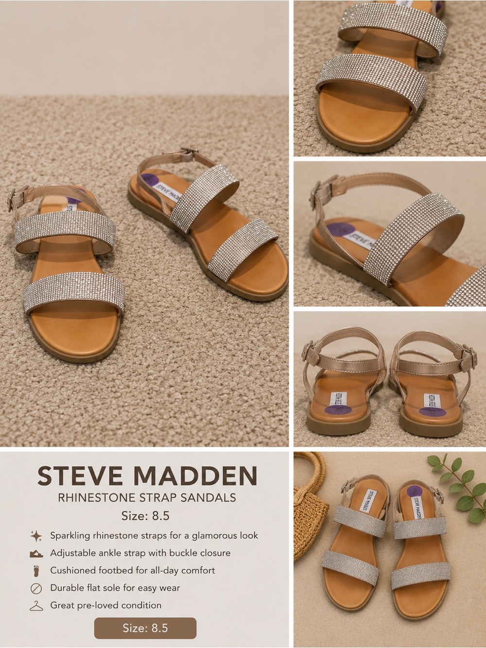 Steve Madden Silver Rhinestone Strap Sandals